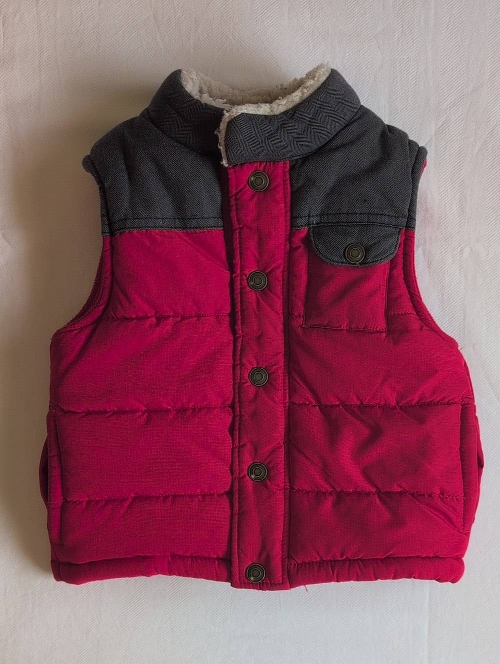 Carter's Toddler Boys Red Dark Gray Fleece Lined Puffer Vest Jacket 3T